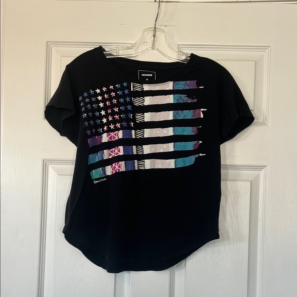 2/$20 Converse Black Tee with Colorful Flag Graphic